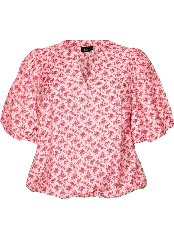 Viscose blouse met ballonmouwen en bloemenpatroon, Rood, Packshot image number 0