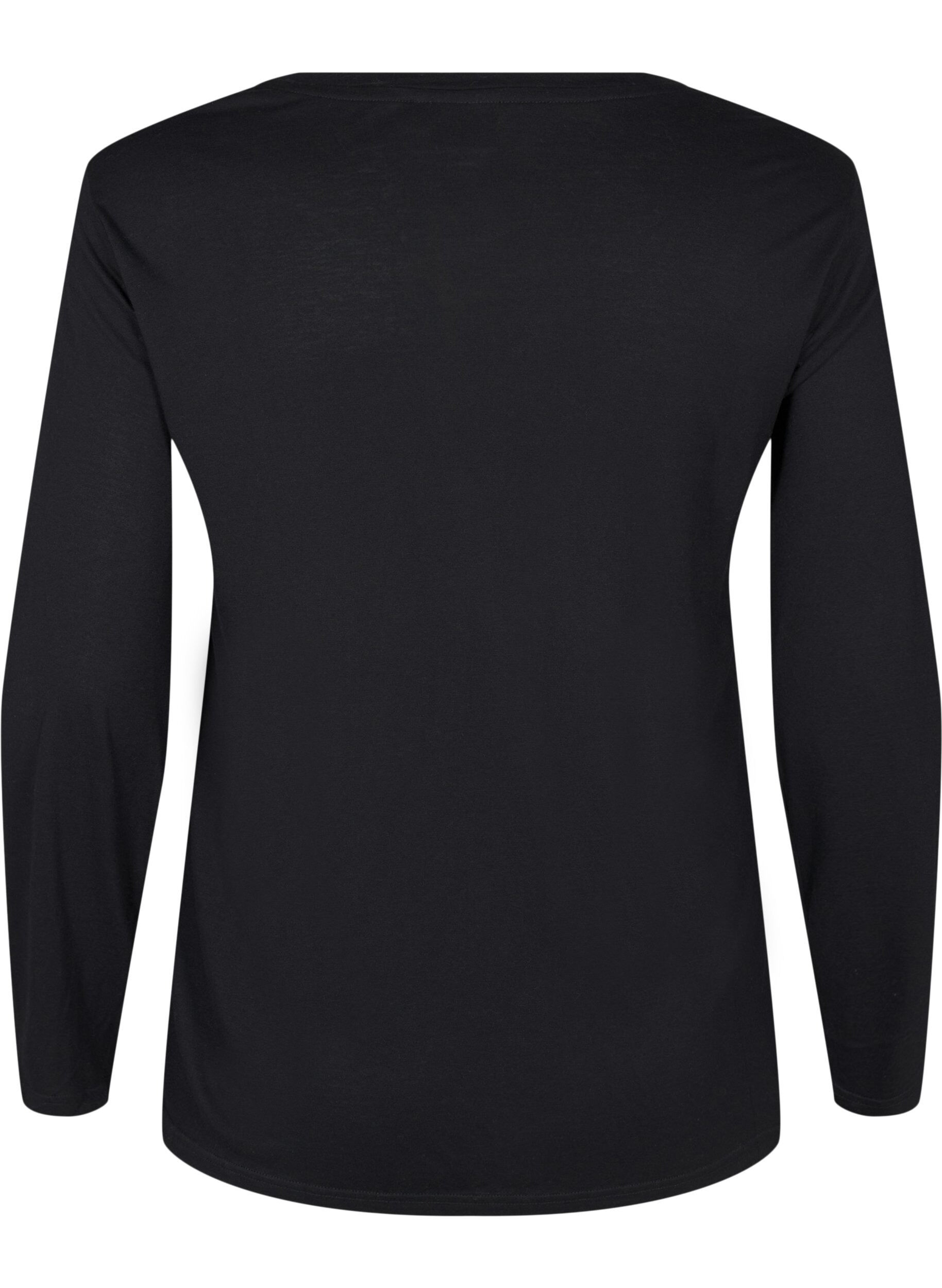 ZizziBlouse met lange mouwen van wol en viscose, Zwart, Packshot image number 1