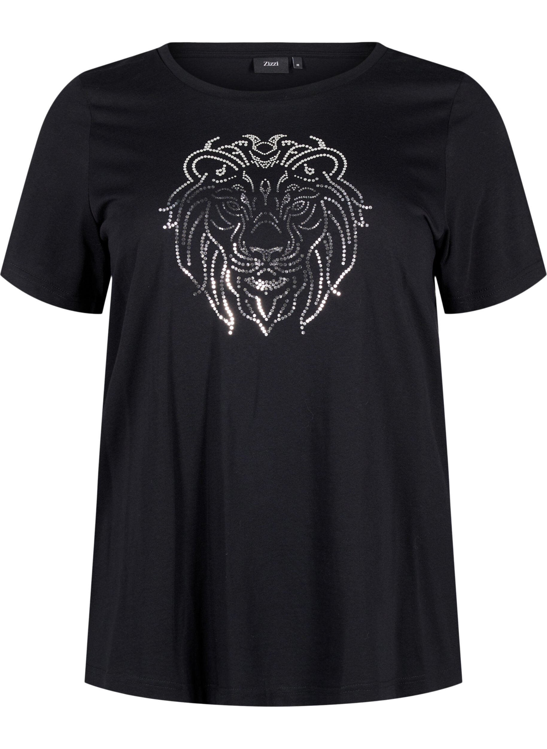 Zizzi Katoenen T-shirt met opdruk, Black w. Silverlion, Packshot image number 0