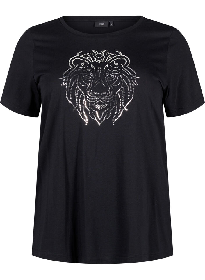 Katoenen T-shirt met opdruk, Black w. Silverlion, Packshot image number 0