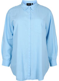 Long shirt in linen-viscose blend, Chambray Blue