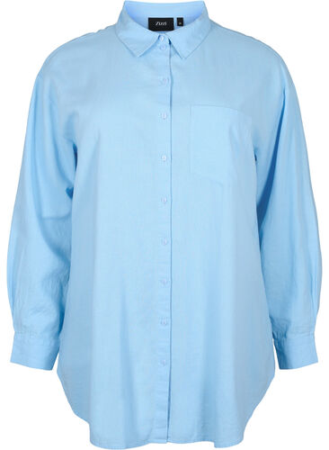 Long shirt in linen-viscose blend, Chambray Blue, Packshot image number 0