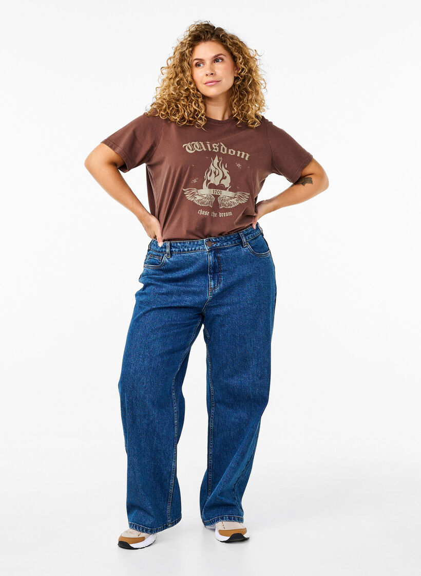 T-shirt van biologisch katoen met print, Bruin, Model image number 1