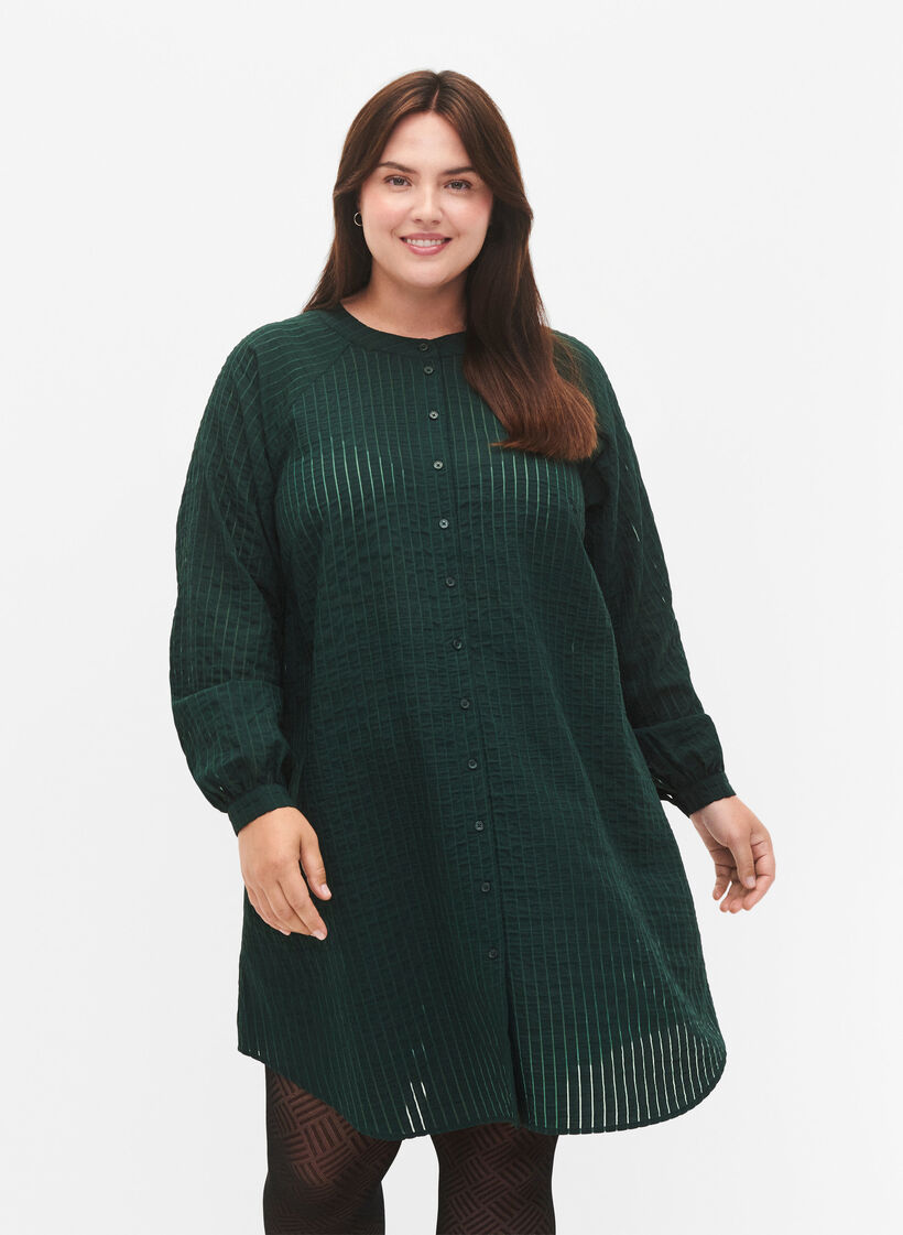 Lange viscose shirt met gestreept patroon, Scarab, Model image number 0