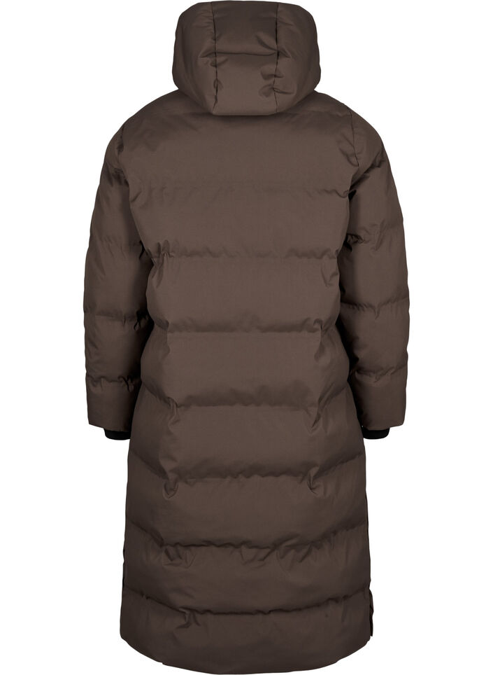 Lange puffer winterjas met capuchon, Bruin, Packshot image number 1