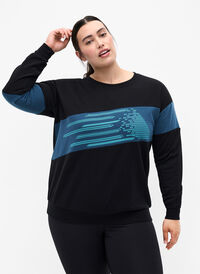 Sweatshirt met sportieve print, Black Comb, Model