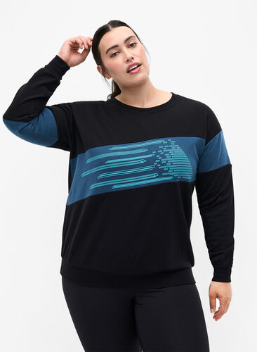 Sweatshirt met sportieve print, Black Comb, Model image number 0