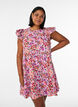 Katoenen bloemenjurk met ruches en V-hals, Roze, Model image number 0