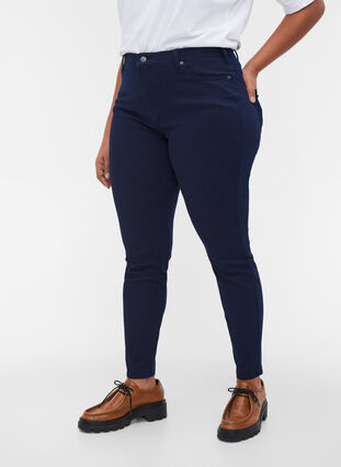 Amy jeans met hoge taille en 4-way stretch, Dark blue, Model image number 2