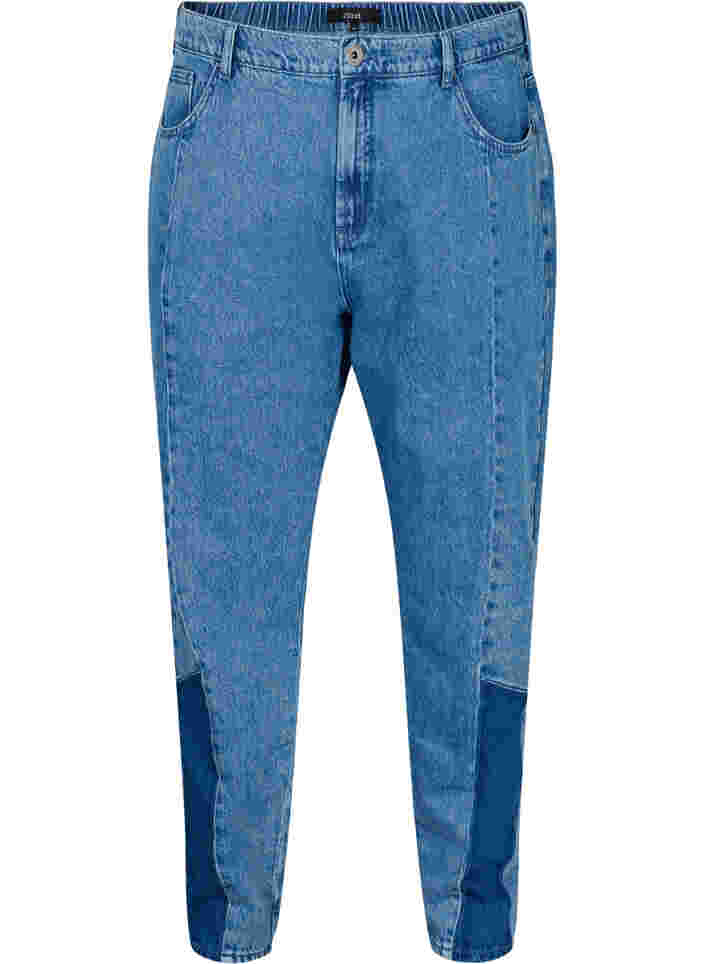 Geknipte Mille mom jeans met colour-block, Blue denim