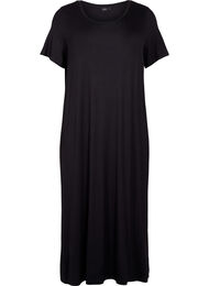 Midi-jurk van viscose met korte mouwen, Black