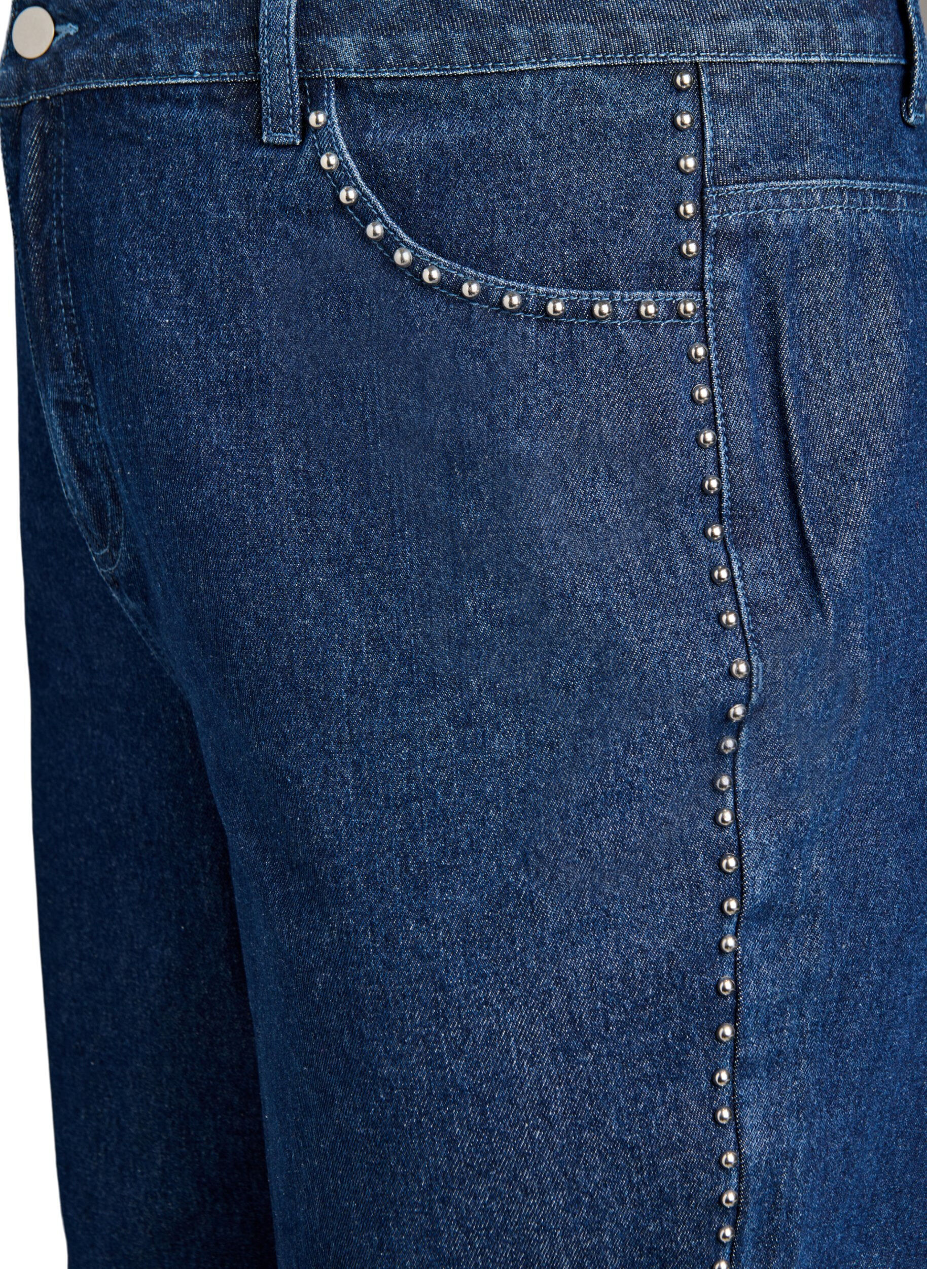 Zizzi Wijde jeans met studs en een high waist, Blauw, Packshot image number 2