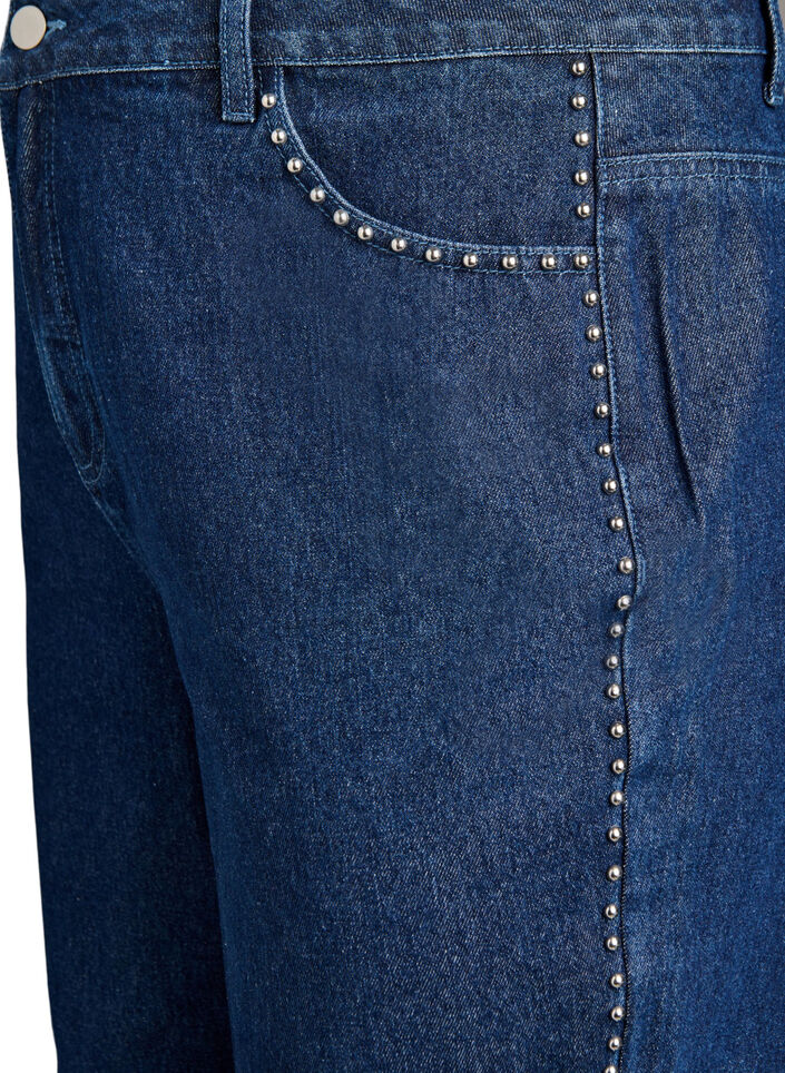 Wijde jeans met studs en een high waist, Blauw, Packshot image number 2