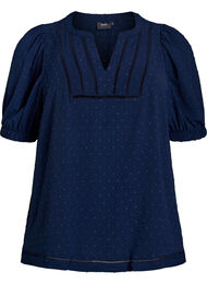 Blouse met korte pofmouwen en gestippelde textuur, Navy Blazer