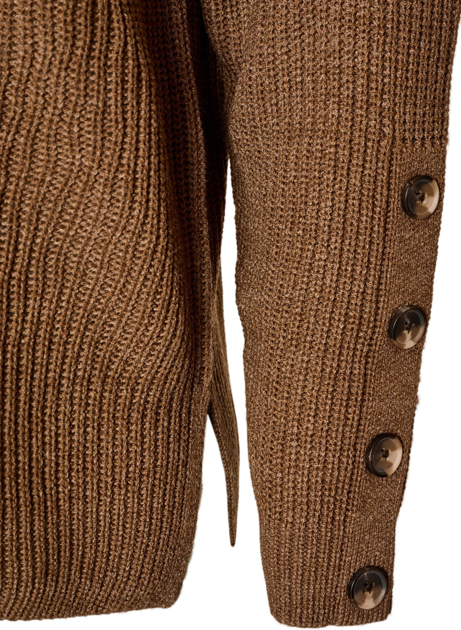 ZizziGebreide blouse met ribstructuur en knoopdetails, Bruin, Packshot image number 3