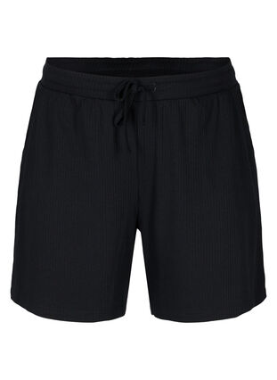 Shorts met ribstof en zakken, Black, Packshot image number 0