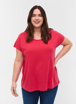 T-shirt met mix van katoen, Raspberry, Model image number 0
