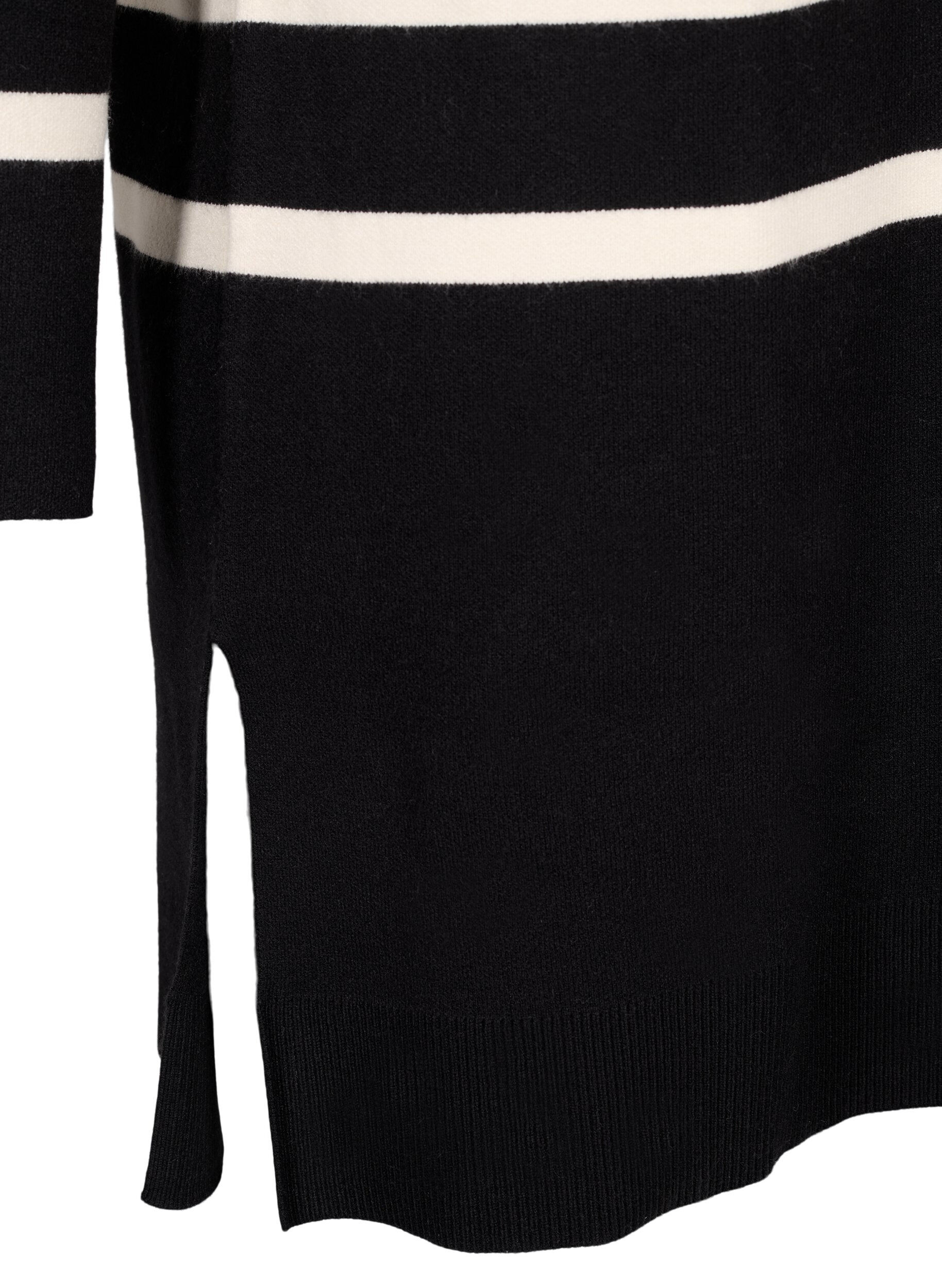 Zizzi Gebreide jurk met ronde hals en split, Zwart, Packshot image number 3