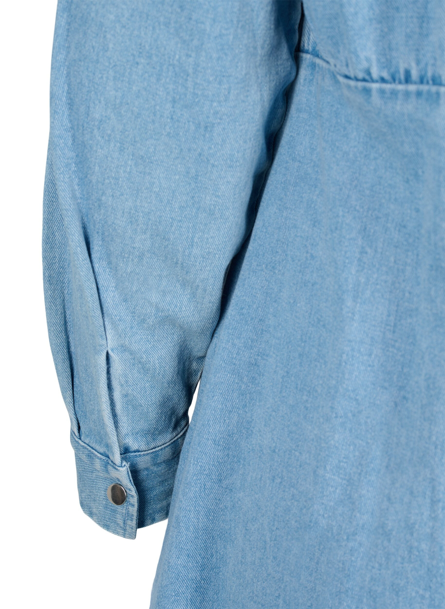 Zizzi Denim jurk met knopen en lange mouwen, Light blue denim, Packshot image number 3