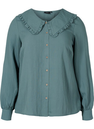 Viscose blouse met brede kraag, Balsam Green, Packshot image number 0