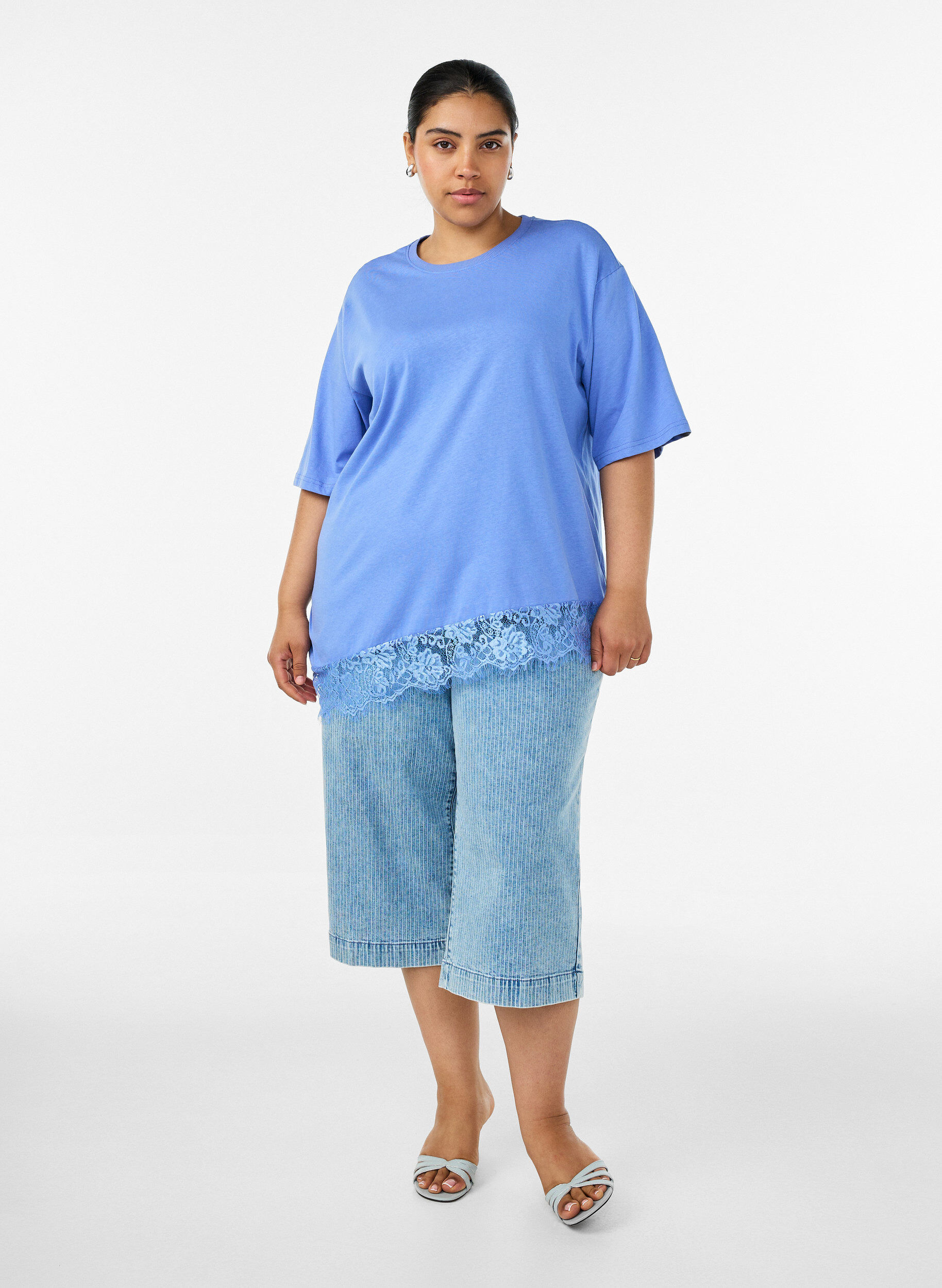 ZizziT-shirt met asymmetrische kanten zoom, Paars, Model image number 1