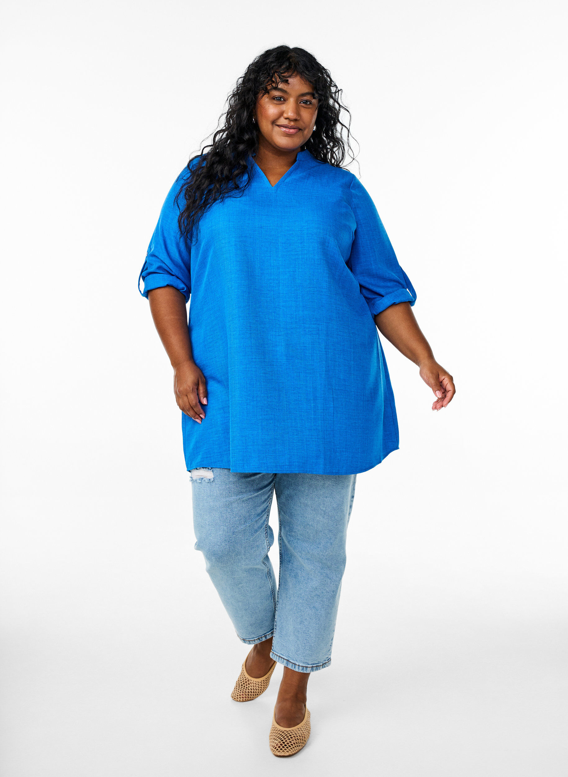Zizzi Tuniek met ronde hals, Blauw, Model image number 1