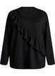 Jersey blouse met een diagonale ruchesdetail, Zwart, Packshot image number 0
