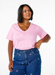 Basic t-shirt met korte mouwen en V-hals, Roze, Model image number 0