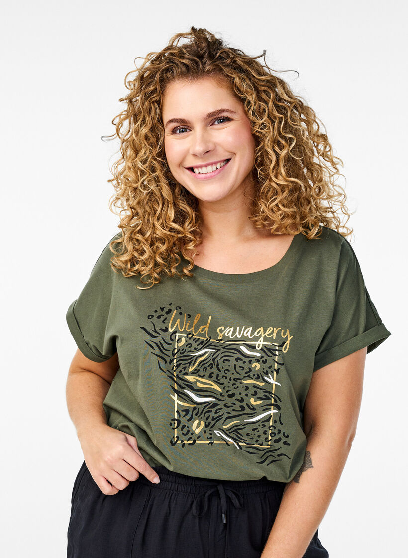 T-shirt met dierenprint en tekst, Thyme W. Wild, Model image number 0