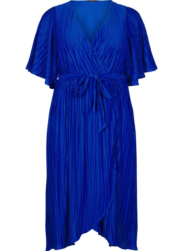 Geplooide midi-jurk met vleermuismouwen, Blauw, Packshot image number 0