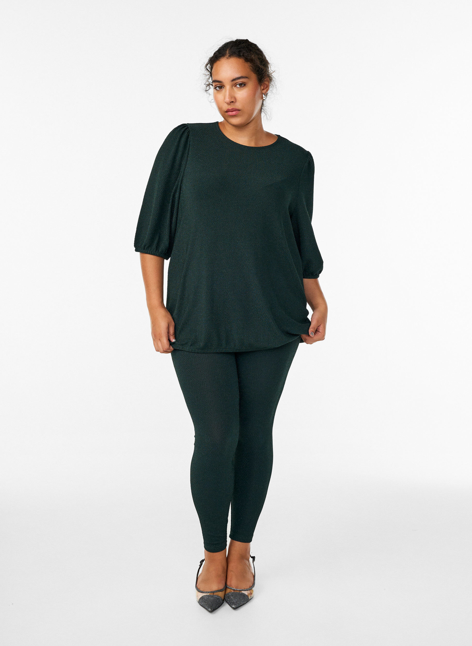 Zizzi Glitterpatroon leggings, Groen, Model image number 1