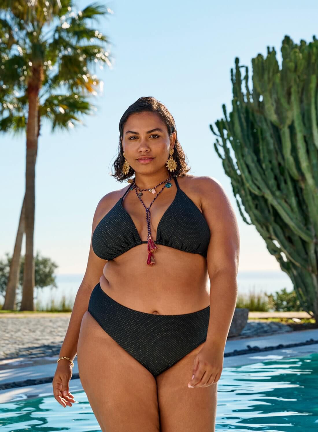 Triangel bikini met glitter, , Model