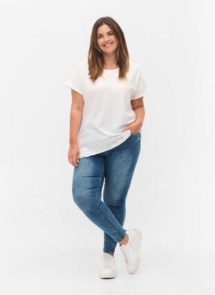 T-shirt met korte mouwen en borduursel anglaise, Off White Mel, Model image number 2