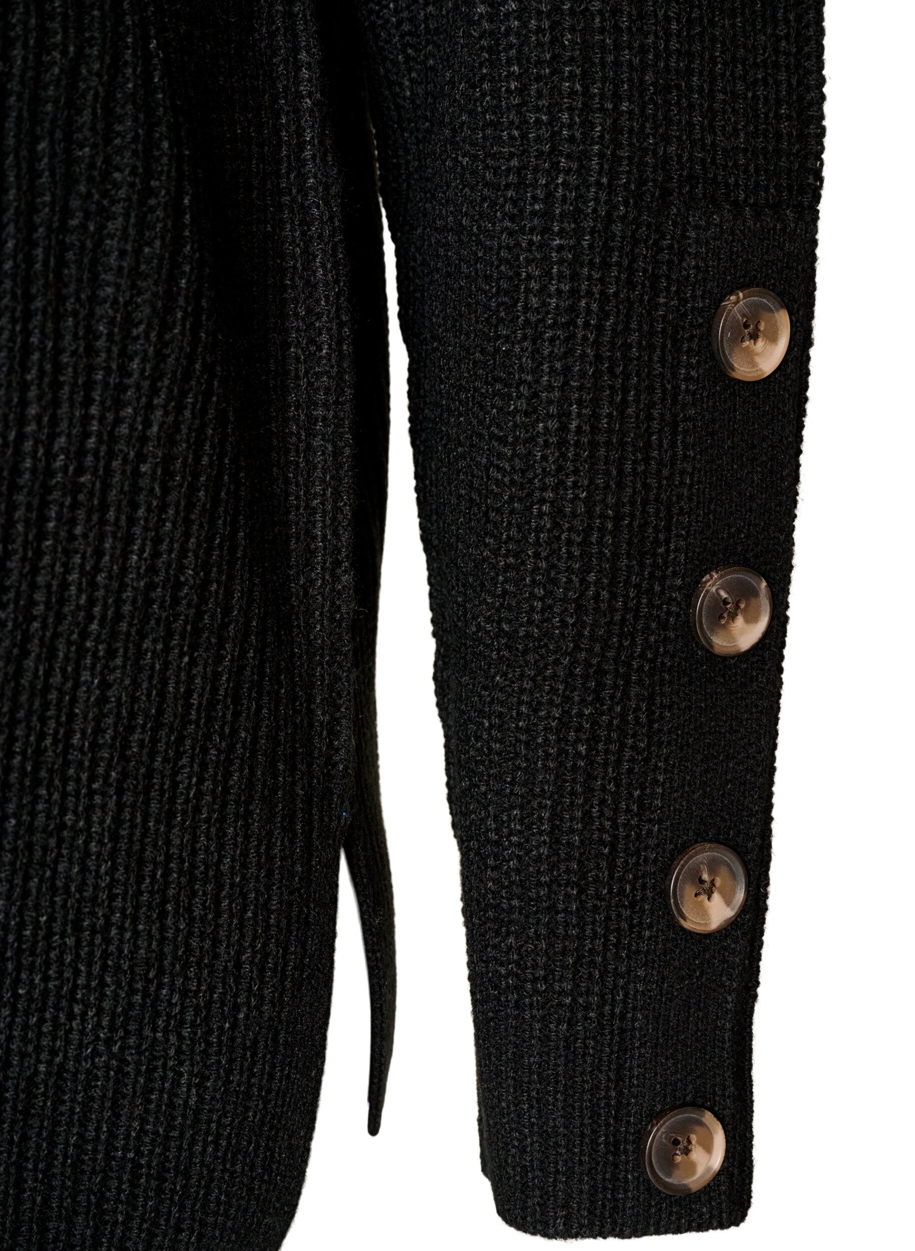 ZizziGebreide blouse met ribstructuur en knoopdetails, Zwart, Packshot image number 2