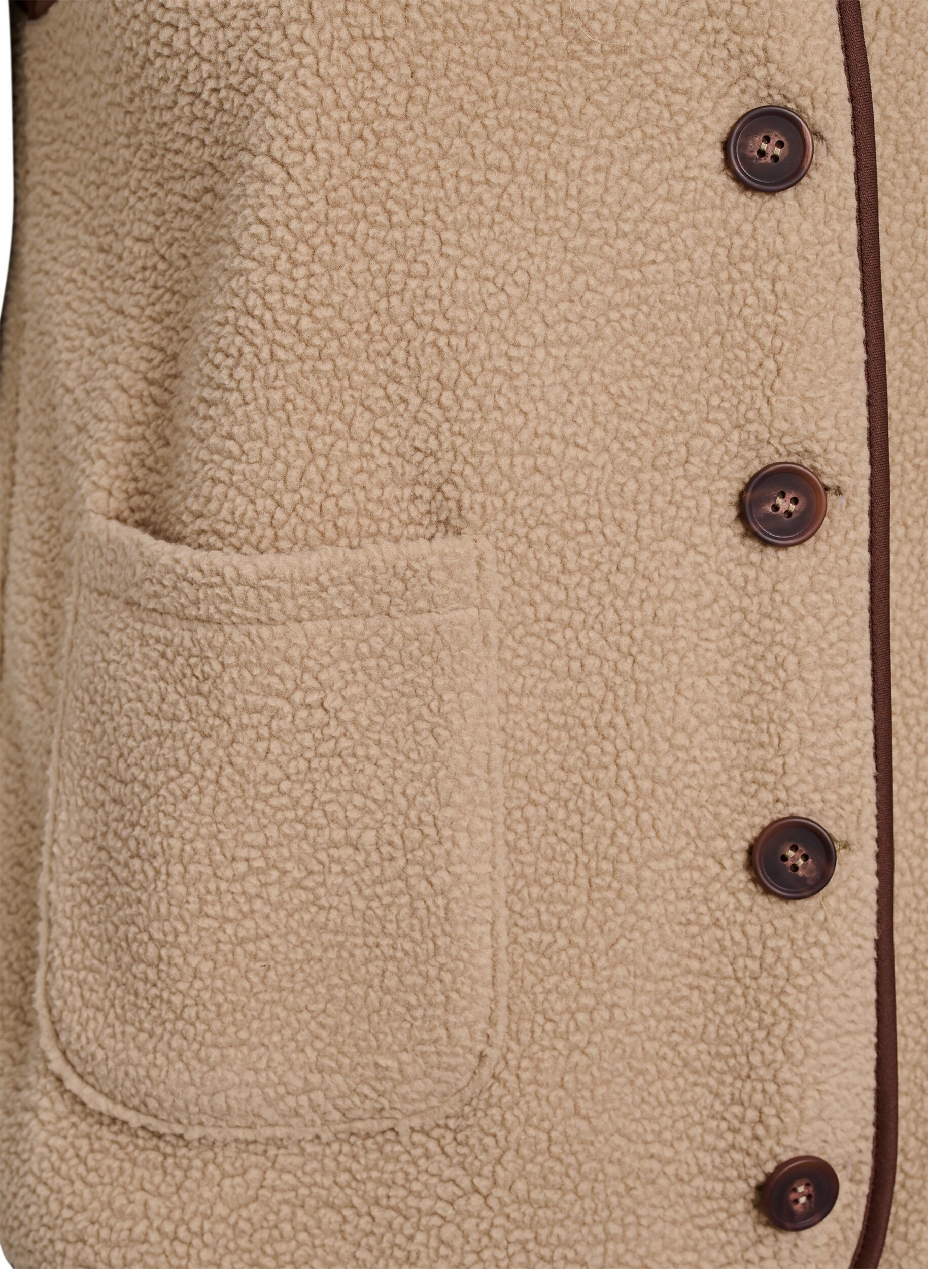 Zizzi Teddy-fleecevest met contrasterende boorden, Beige, Packshot image number 3