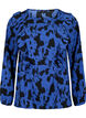 Blouse met lange mouwen en ruches, Black Blue AOP, Packshot image number 0