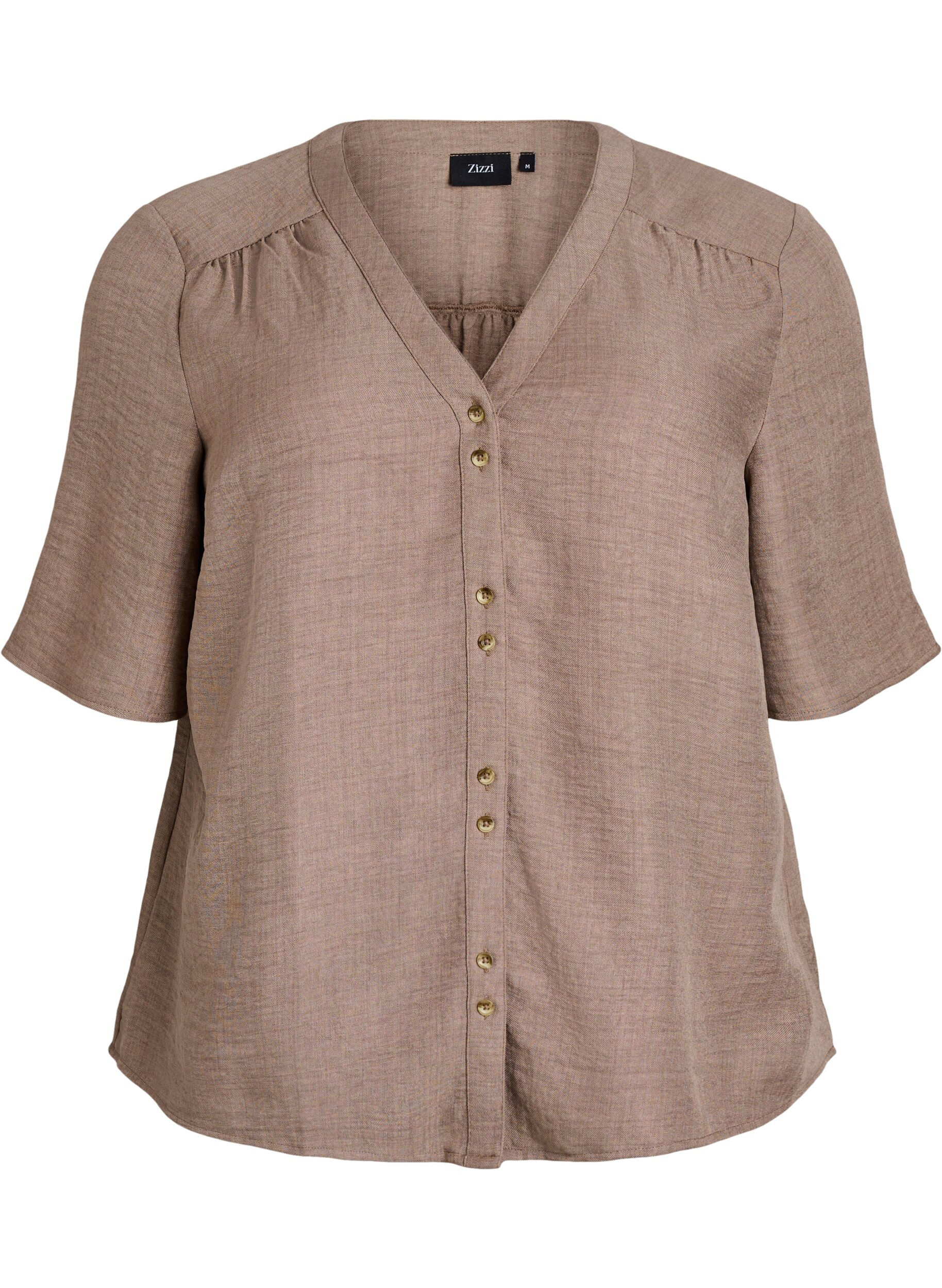 Overhemd blouse met V-hals en korte mouwen