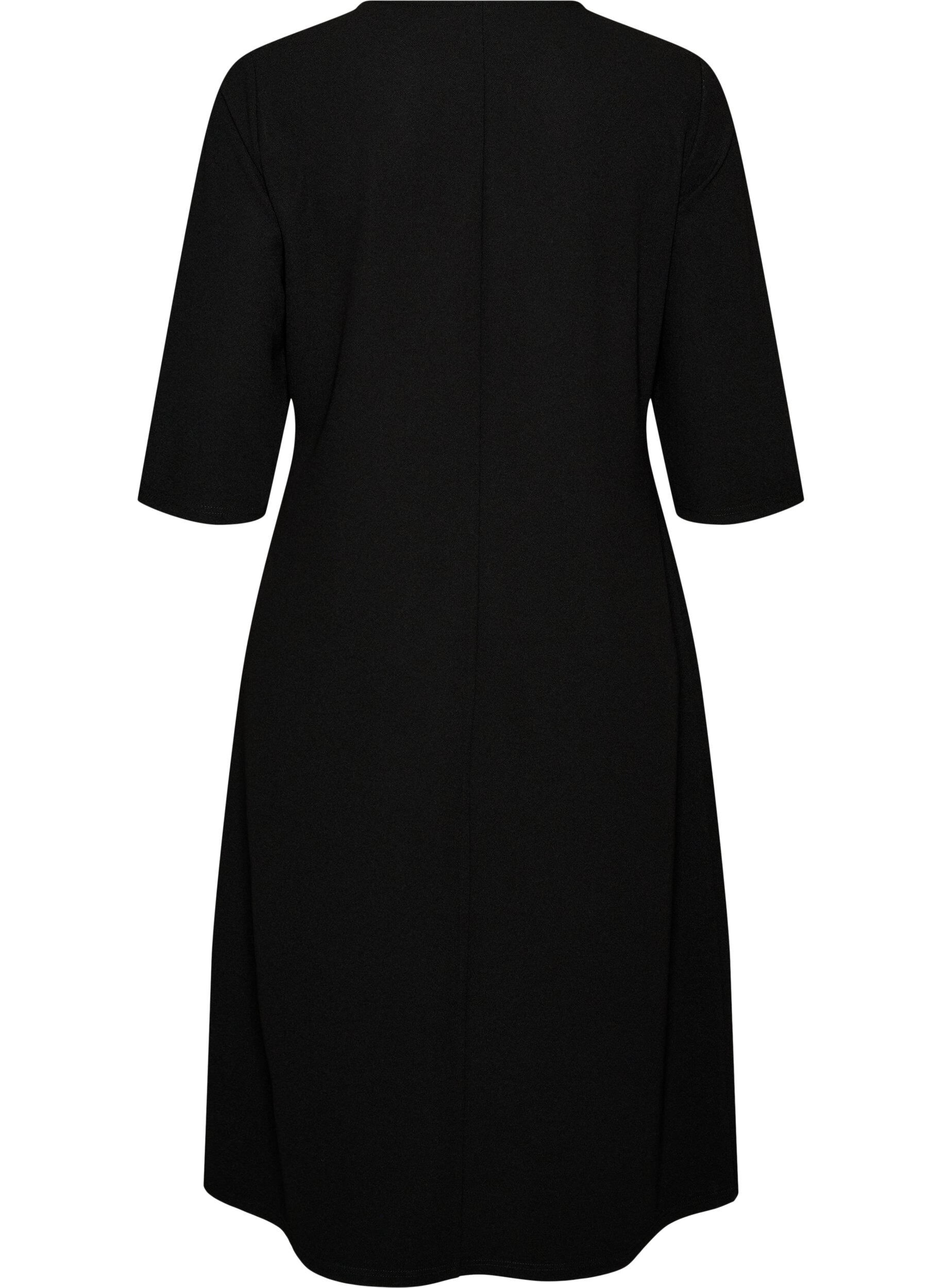 ZizziJersey jurk met drapering en decoratieve gesp, Zwart, Packshot image number 1