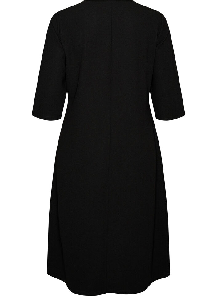 Jersey jurk met drapering en decoratieve gesp, Zwart, Packshot image number 1