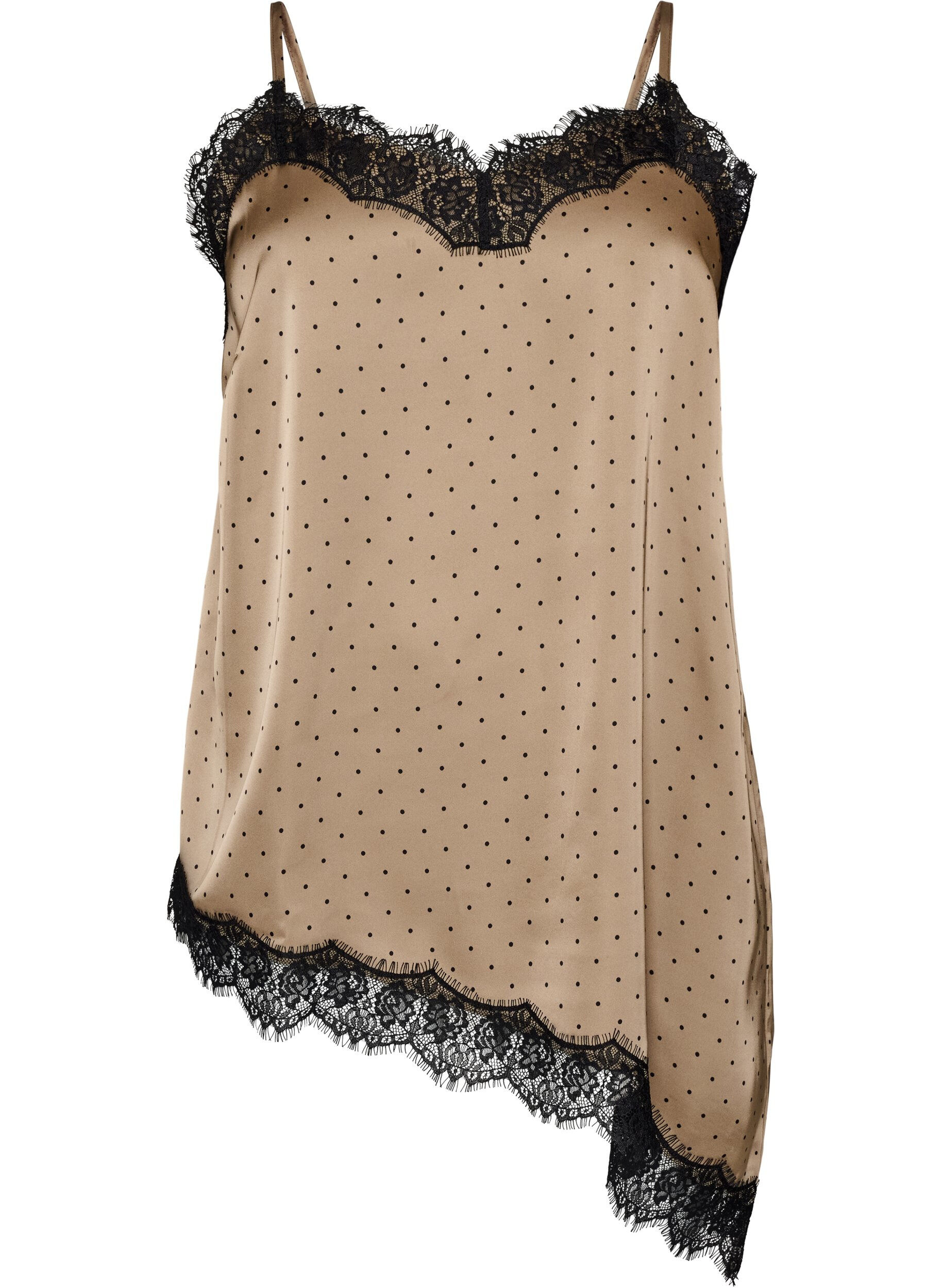 ZizziTop met bandjes en een kanten asymmetrische zoom, Beige, Packshot image number 0