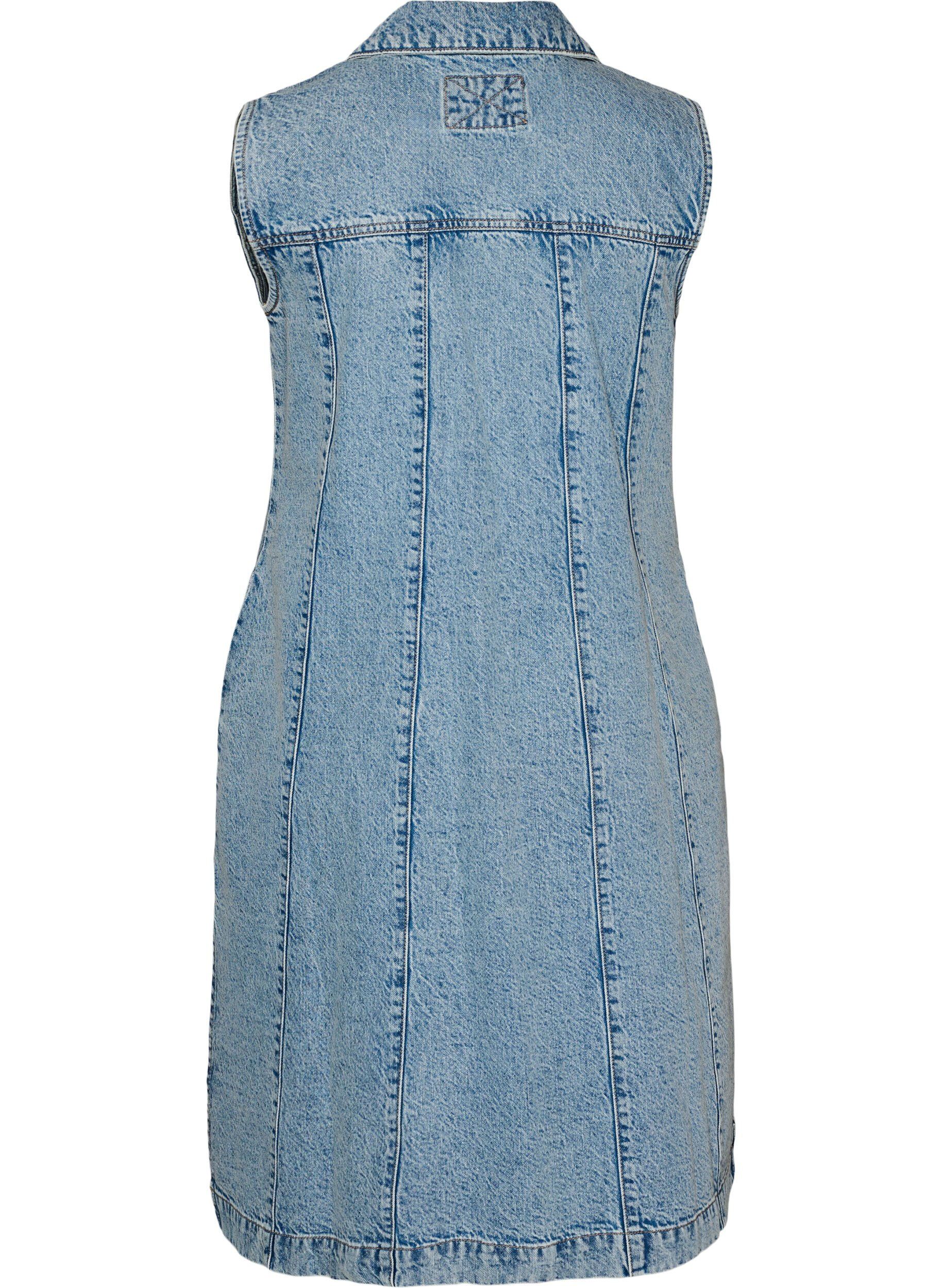 Zizzi Mouwloze denimjurk met knoopsluiting en splitten, Blauw, Packshot image number 1