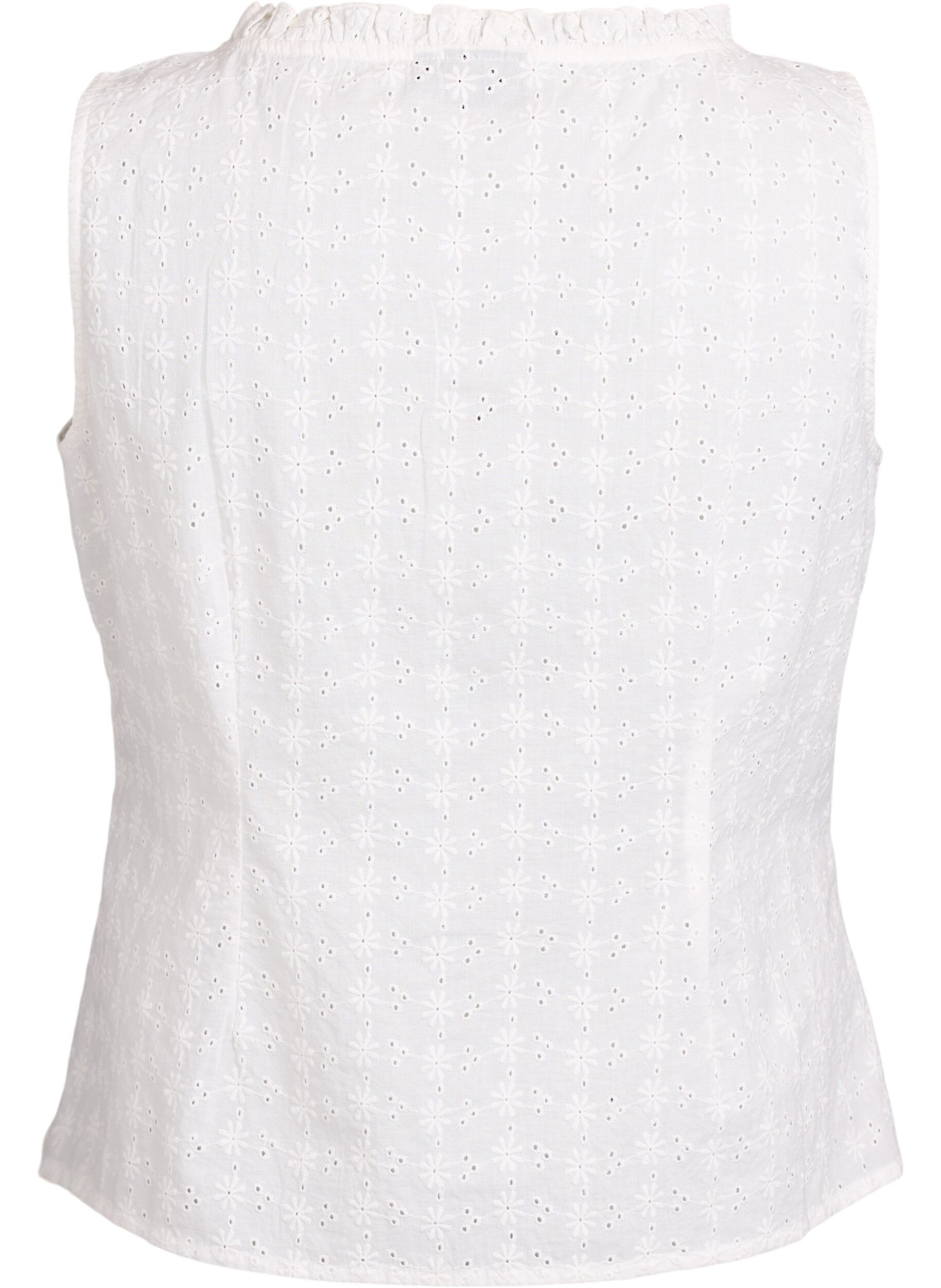 ZizziMouwloze blouse met broderie anglaise en ruches, Vanille, Packshot image number 1