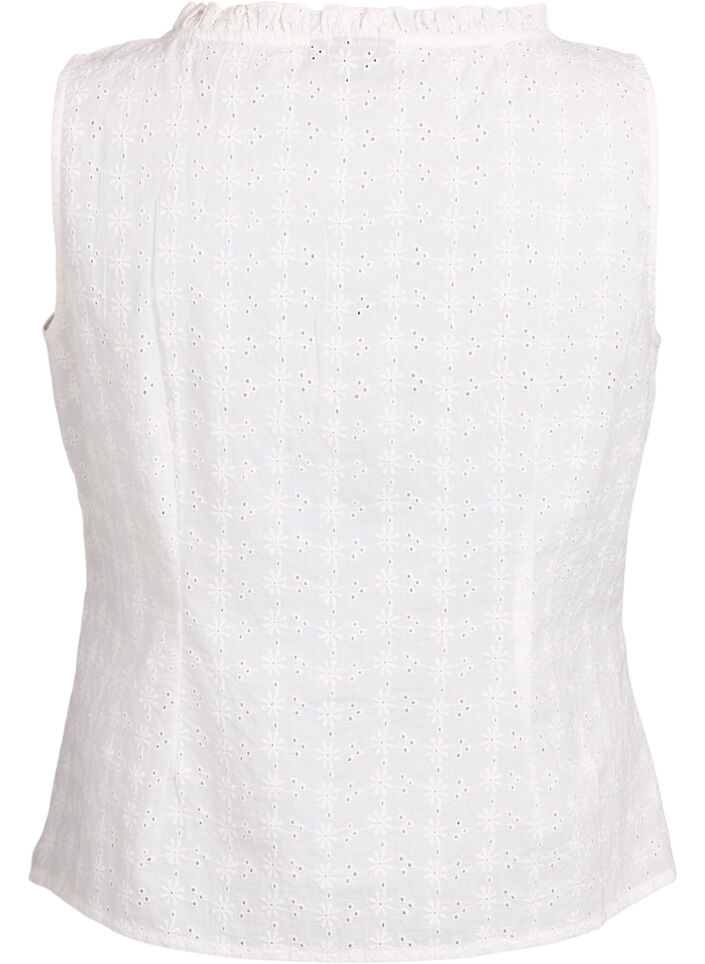 Mouwloze blouse met broderie anglaise en ruches, Vanille, Packshot image number 1