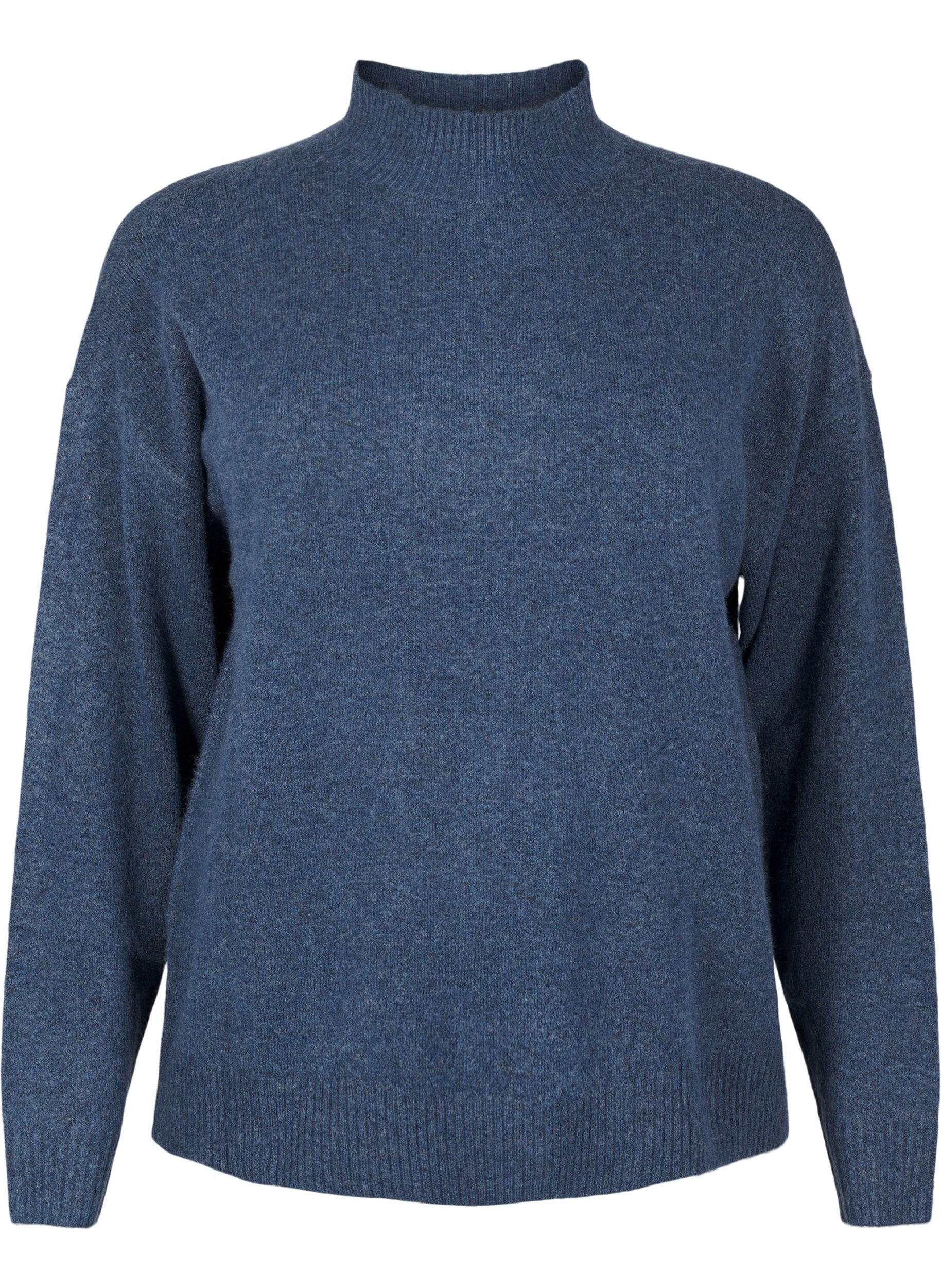 Zizzi Gebreide wollen blouse met hoge hals, Bering Sea Mel., Packshot image number 0