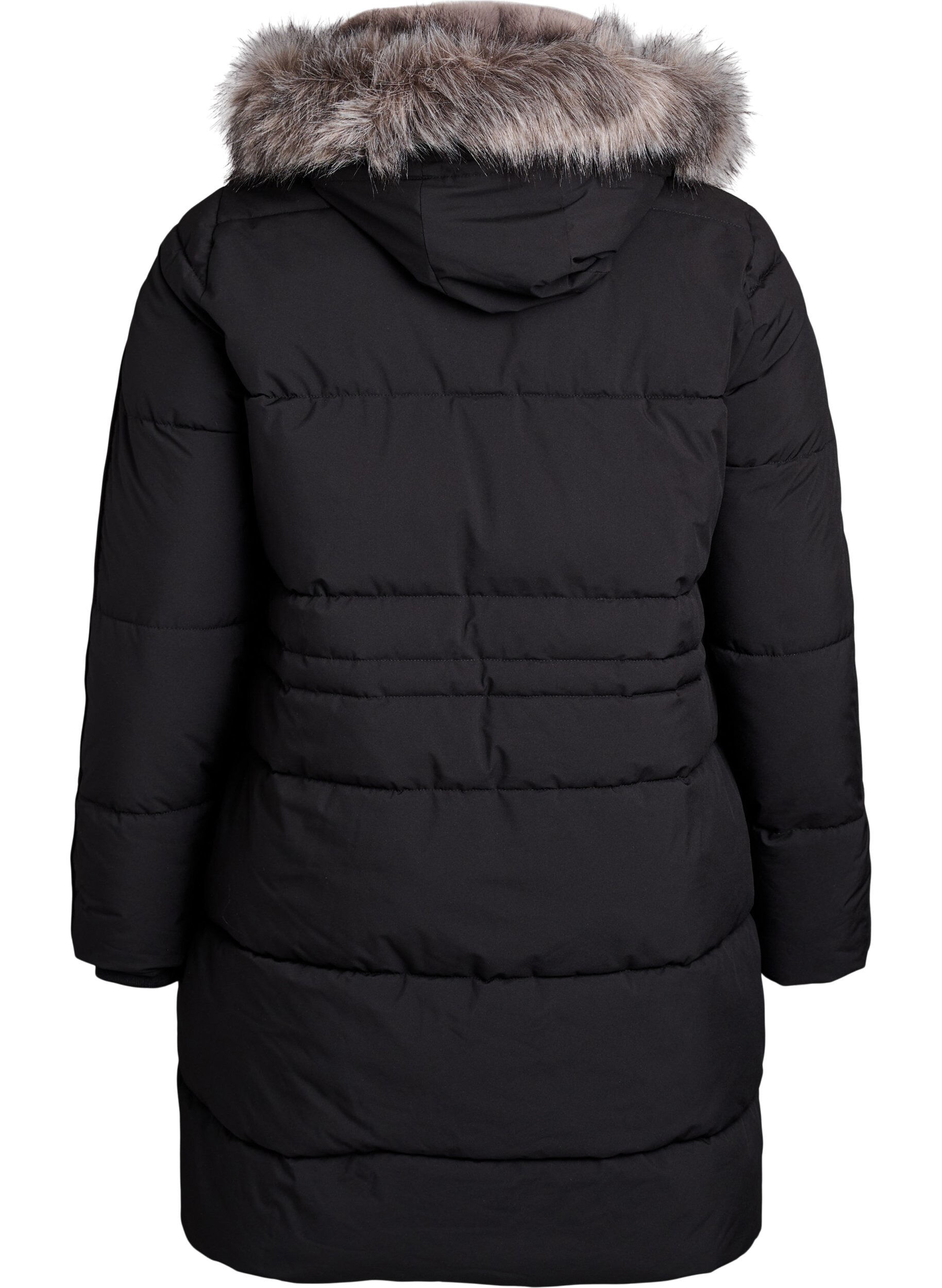 Zizzi Waterafstotende parka met imitatiebontkraag, Zwart, Packshot image number 1