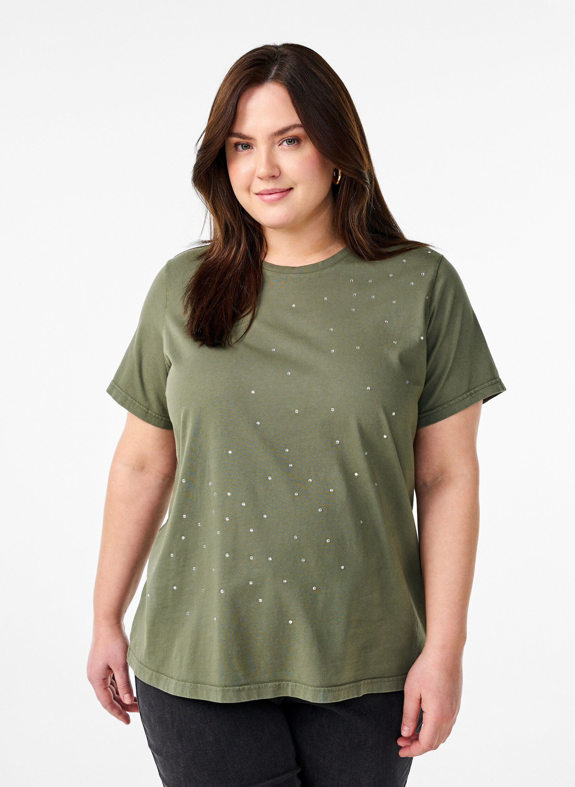 T-shirt in biologisch katoen met een coole print, Groen, Model