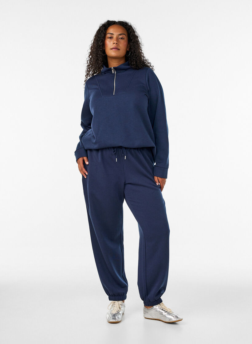 Sweatpants met hoge taille en trekkoord, Blauw, Model image number 0