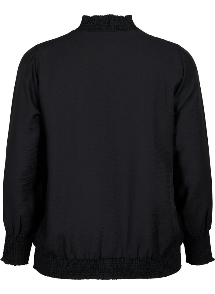 Viscose blouse met smokwerk, Black, Packshot image number 1
