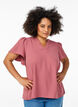 Blouse met korte mouwen met ruches en V-hals, Rood, Model image number 0