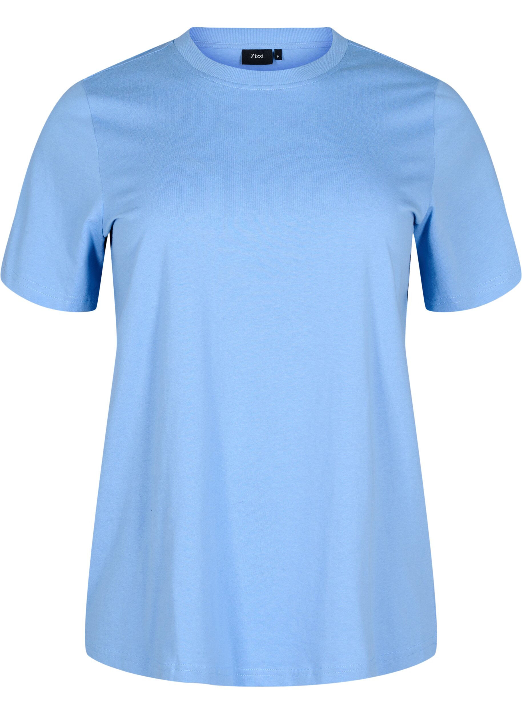 ZizziBasic katoenen T-shirt met ronde hals, Blauw, Packshot image number 0